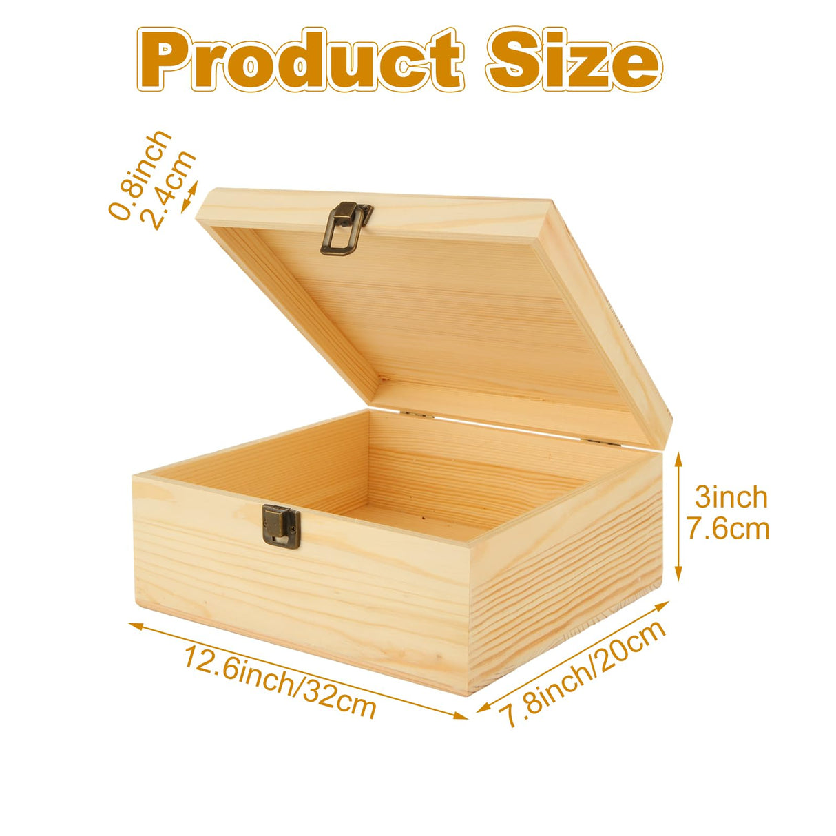 DAJAVE 2 Pack Unfinished Wooden Box, Wooden Storage Box with Hinged Lid, Pine Wood Box DIY Craft Stash Boxes for Crafts DIY, Jewelry Home Storage (12x7.8x3 Inch) DAJAVE