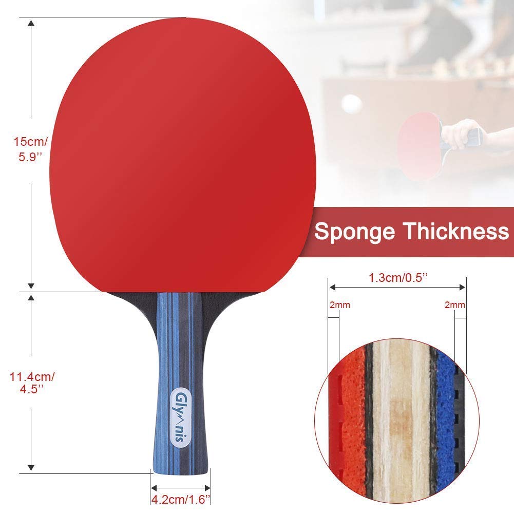Glymnis Ping Pong Paddles Set of 4 Table Tennis Rackets with 8 Balls, Storage Case for Indoor Outdoor Table Tennis Paddle Game Accessories Glymnis