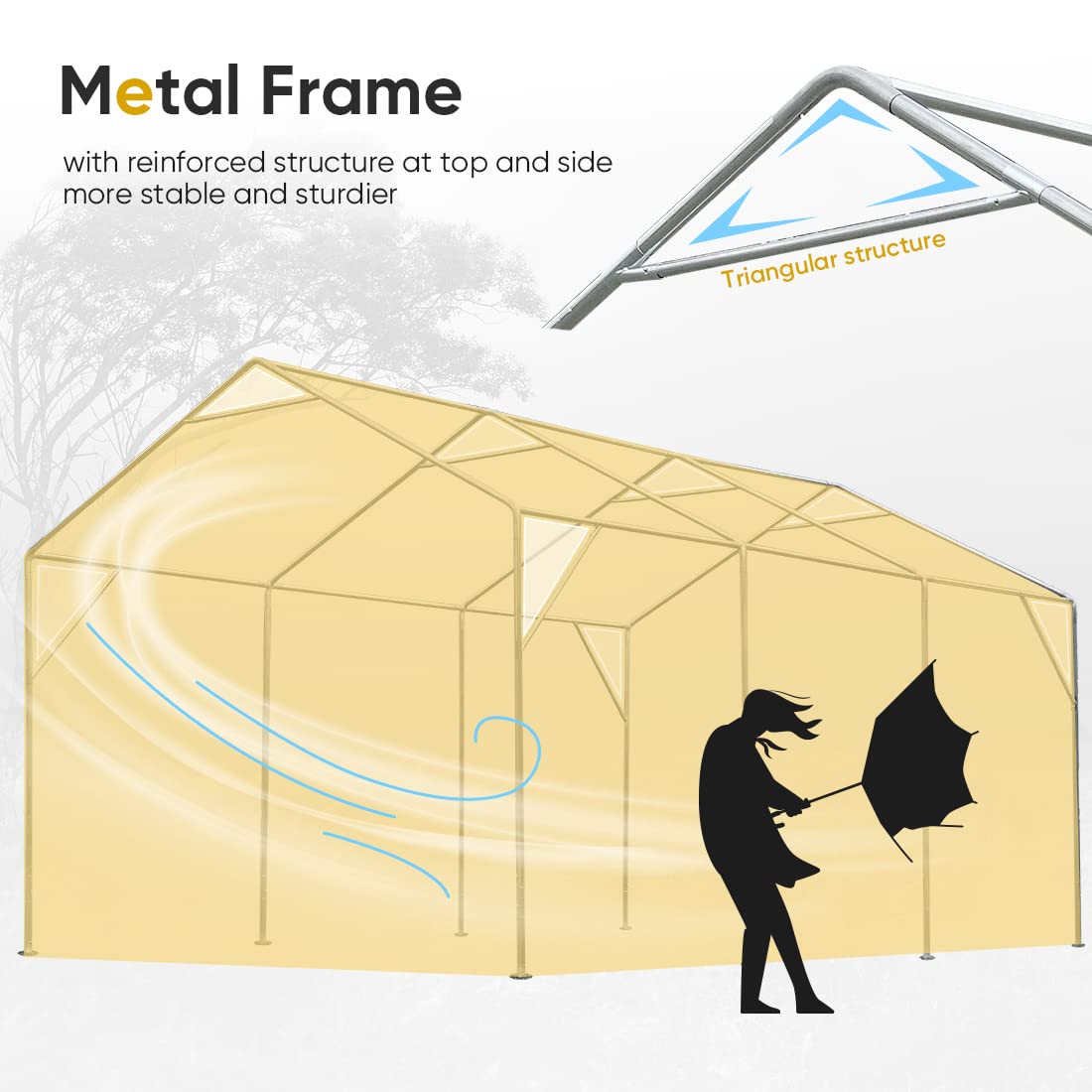 ADVANCE OUTDOOR 12x20 ft Canopy Garage Heavy Duty Carport Car Boat Shelter Party Tent, Adjustable Peak Height from 9.5ft to 11ft, with Removable Window Sidewalls and Doors, Beige ADVANCE OUTDOOR