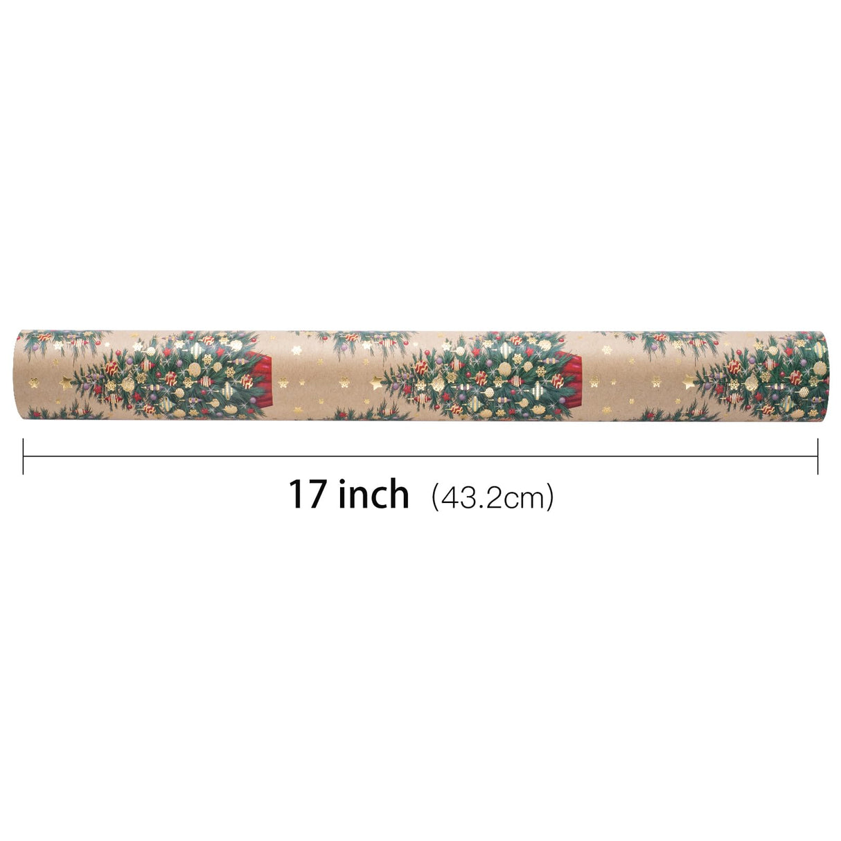 RUSPEPA Christmas Wrapping Paper Roll Gift Wrap - Mini Roll - Gold Foil Christmas Tree Kraft Wrapping Paper Roll, Great for Christmas, Winter and Holidays - 17 Inches X 16.4 Feet RUSPEPA
