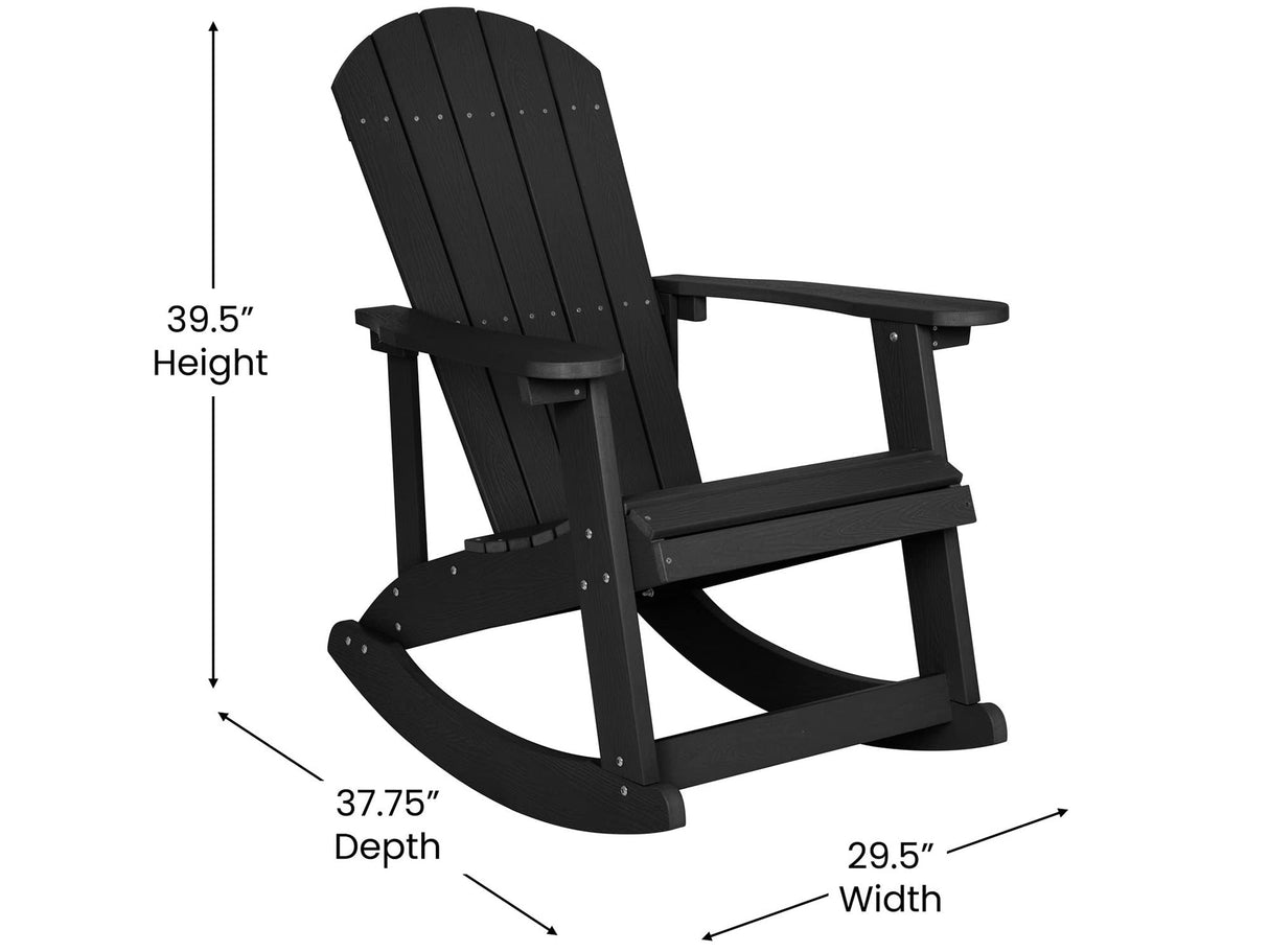 Flash Furniture Savannah Poly Resin Wood Adirondack Rocking Chair - All Weather Black Polystyrene - Stainless Steel Hardware - Set of 2 Flash Furniture