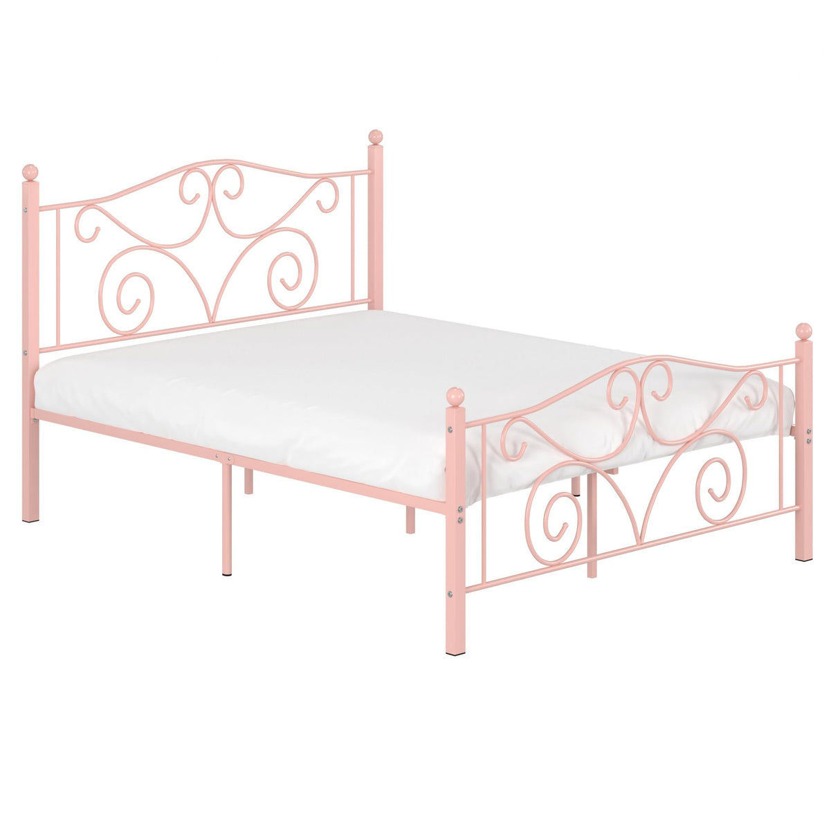 VECELO Full Size Bed Frame with Headboard and Footboard, Heavy Duty Metal Slat Support, Platform Mattress Foundation, No Box Spring Needed, Easy Assembly, Light Pink VECELO