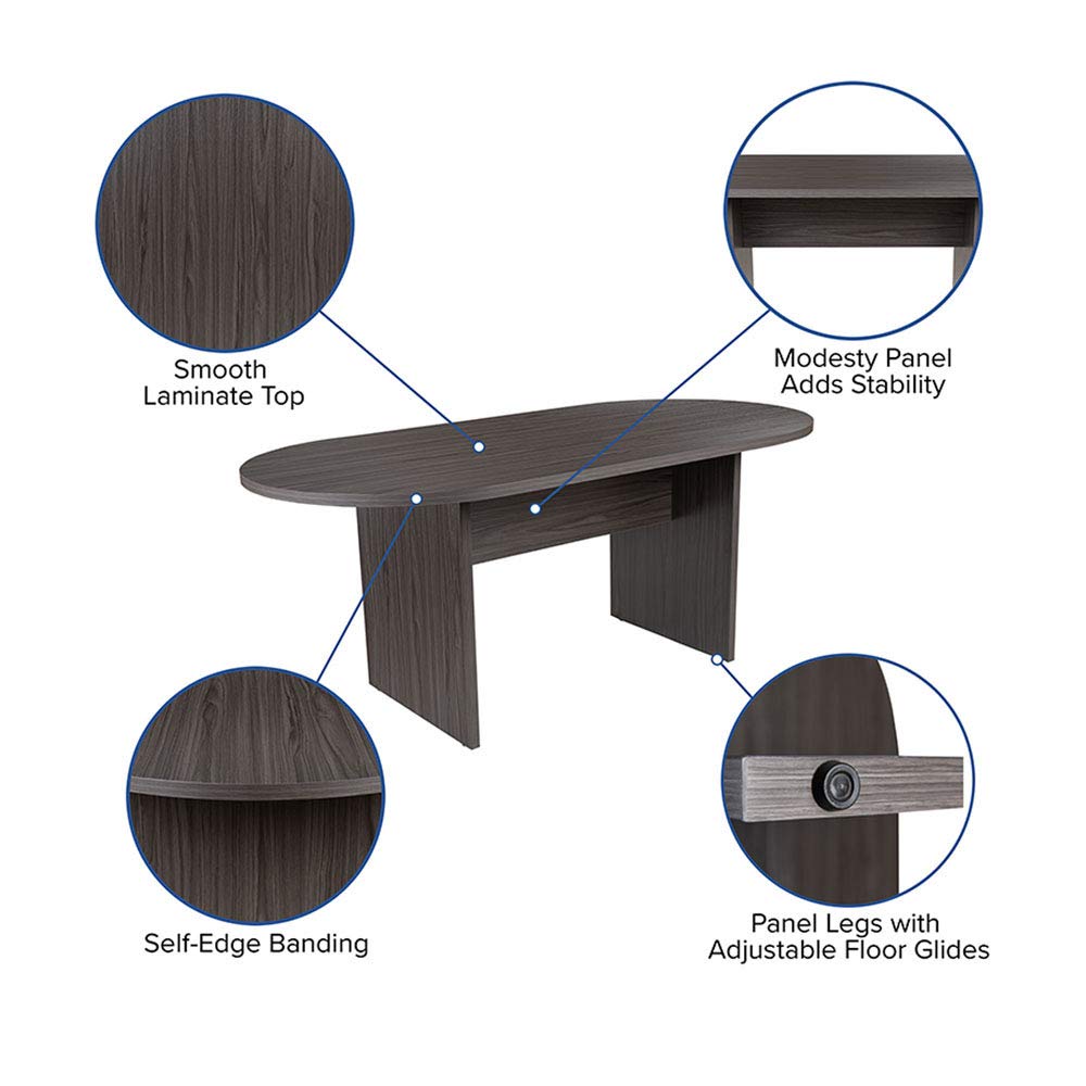 Flash Furniture Jones 6' Oval Multipurpose Conference Table, Business Meeting Table for Office and Conference Rooms, Rustic Gray Flash Furniture
