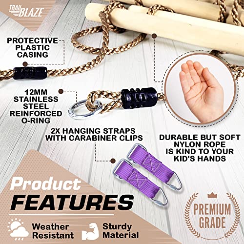 Wooden Climbing Rope Ladder for Kids - Kids Ninja Warrior Obstacle Course Accessories | Playset Rope Ladder for Swing Set Treehouse Bunkbed | Playground Ninja Obstacles Swing Rope Ladder Trailblaze