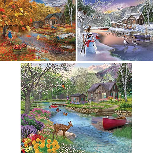 Bits and Pieces 3 Jigsaw Puzzle Set - 500 Piece Puzzles for Adults - Seasonal Cabins Set - 18" x 24" Jigsaw Puzzles - Forest Natiure - Random Die Cut Pieces No 2 are Alike Bits and Pieces