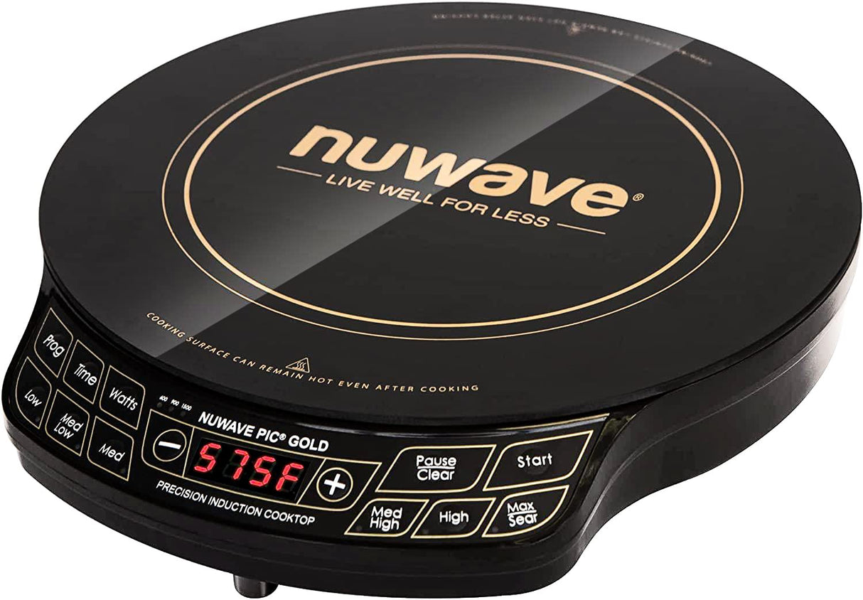 Nuwave Gold Precision Induction Cooktop, Portable, Powerful with Large 8” Heating Coil,100°F to 575°F, 3 Wattage Settings, 12” Heat-Resistant Cooking Surface Nuwave