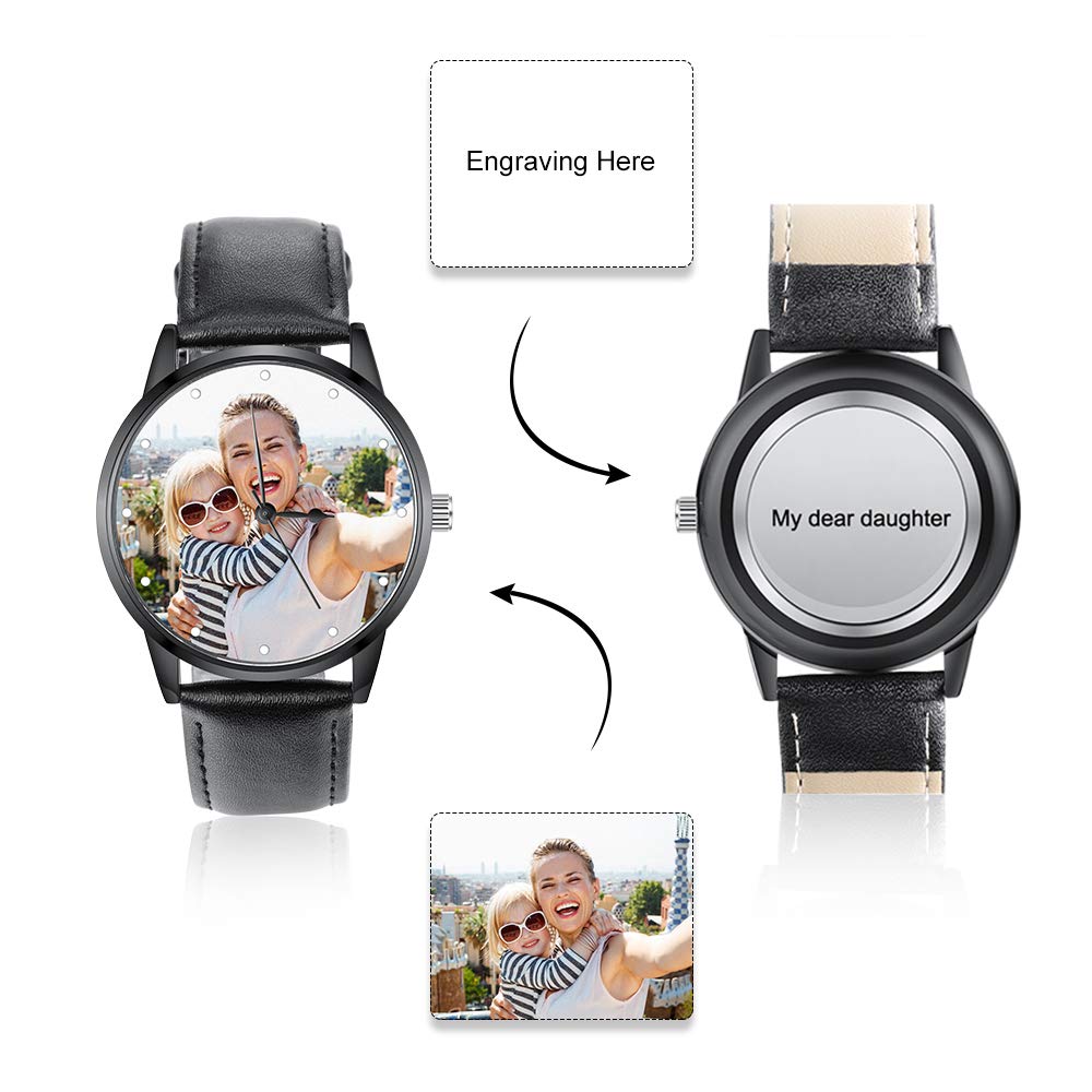 Gemszoo Personalized Picture Watch Custom Photo PU Leather Strap Quartz Watch Fathers Day Dad Gifts for Men (Style 2 for Men) Gemszoo