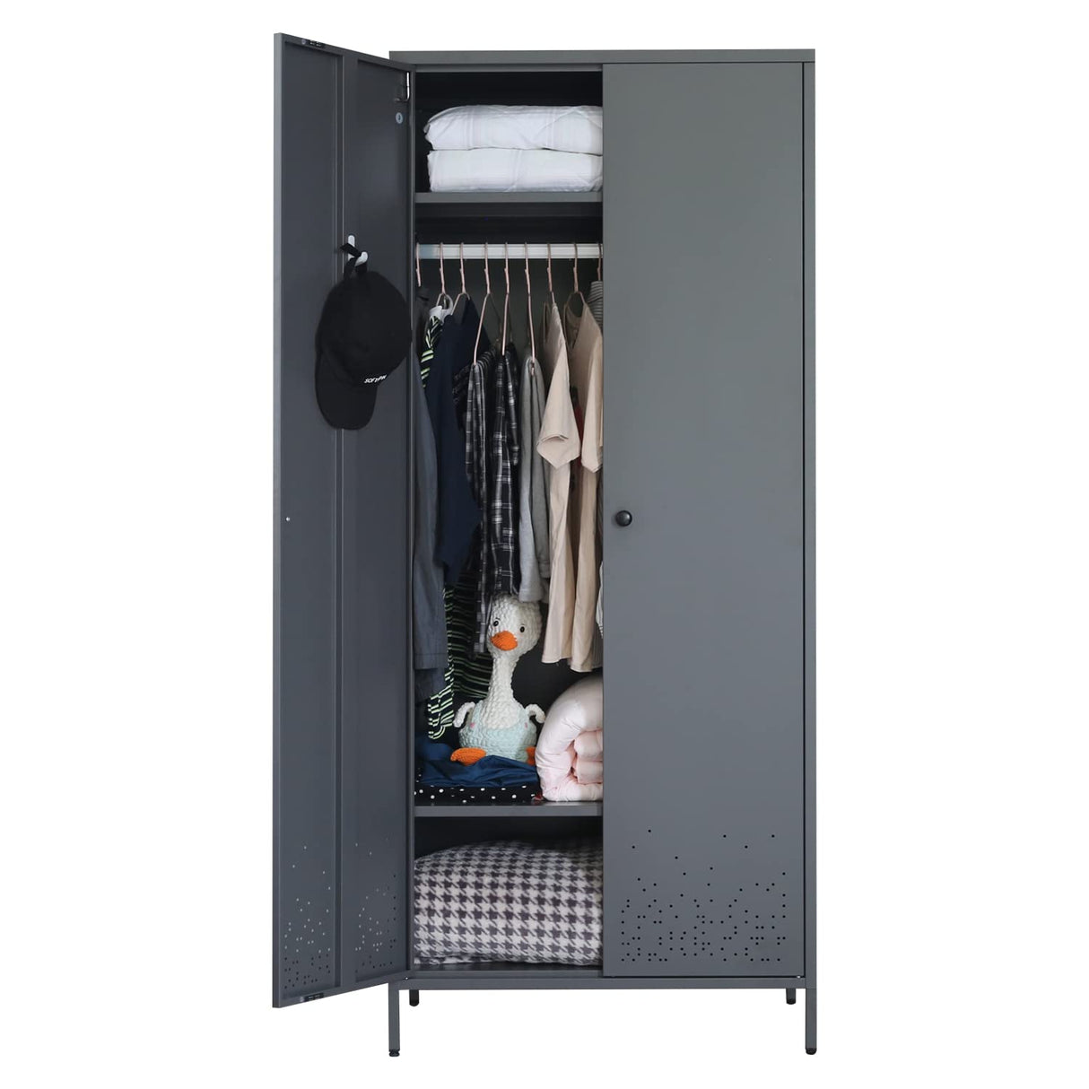 BESFUR Bedroom Armoires, Metal Wardrobe Armoire Closet with Hanging Rod, Adjustable Shelves, 20" D x 31.5" W x 74" H - Charcoal Grey BESFUR