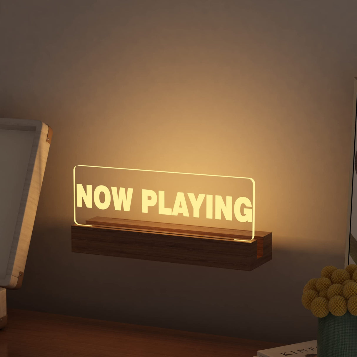 Lampeez Light up Now Playing Vinyl Record Stand Wall Mount,Now Spinning Record Player Stand, Wooden Acrylic Holder for Vinyl Album Display Lampeez