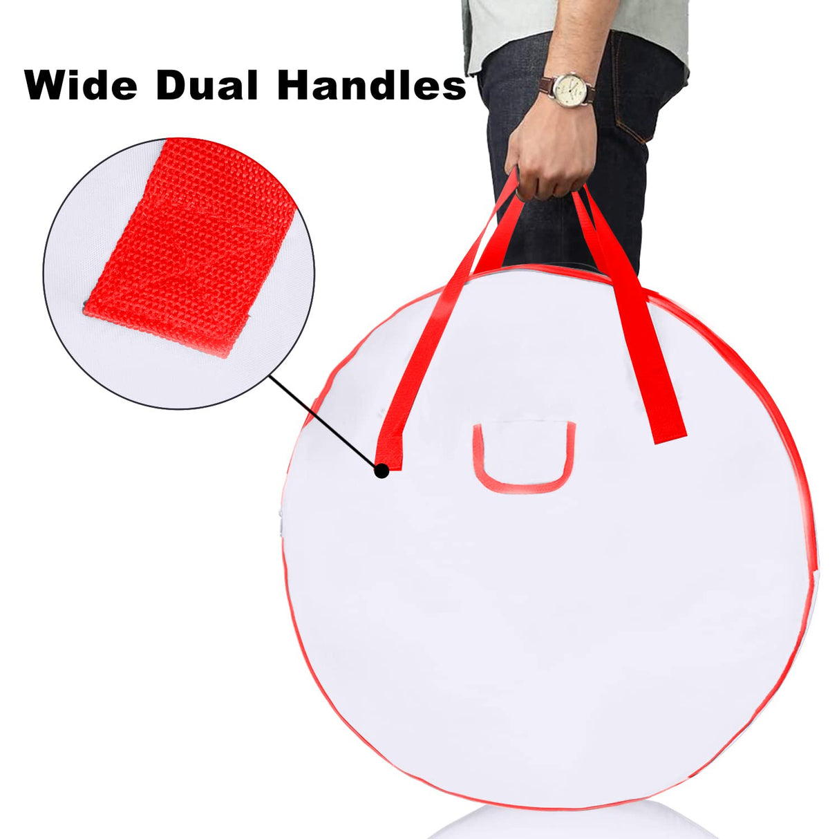 36" Christmas Wreath Storage Container Bag - Christmas Extra Large Garland Wreath Storage Container - Reinforced Wide Heavy Duty Handle & Double Sleek Zipper - Protect Your Party Decorations- White TQS