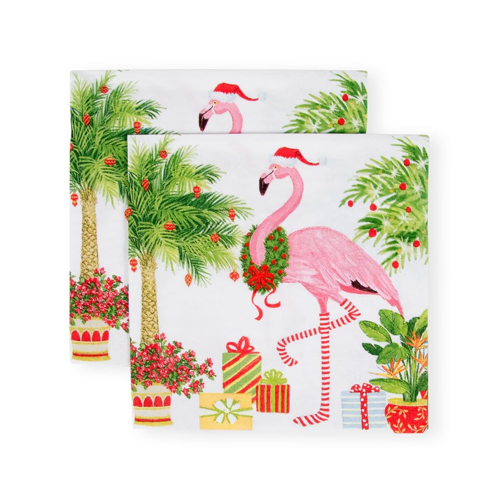 Christmas Flamingos Paper Cocktail Napkins - 20 Per Package Caspari