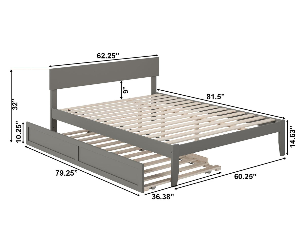 AFI Boston Queen Size Platform Bed with Twin XL Trundle in Grey AFI