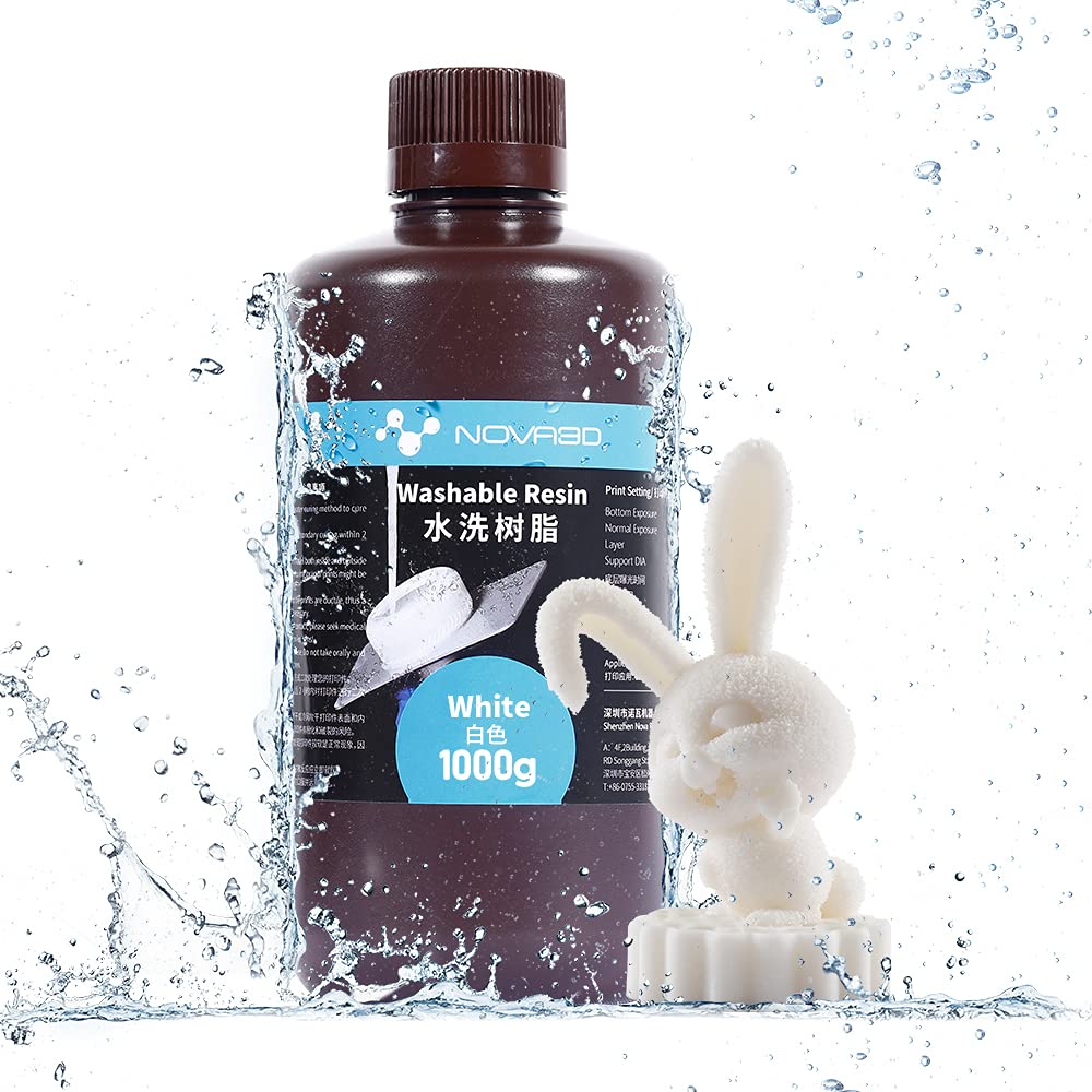 NOVA3D 3D Printer Resin White Water Washable,405nm Rapid Curing Standard Photopolymer Resin Designed for Monochrome LCD 3D Printing,High Precision Non-Brittle, Easy to Print,Easy to Clean,1000g Resin NOVA3D