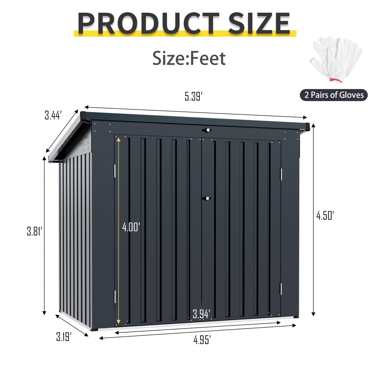 JT Metal Garbage Bin Shed, 65" x 54" x 60" Outdoor Storage Shed with Lockable Door, Waterproof Galvanized Trash Can for Garden Patio, Backyard, Lawn, Black JT