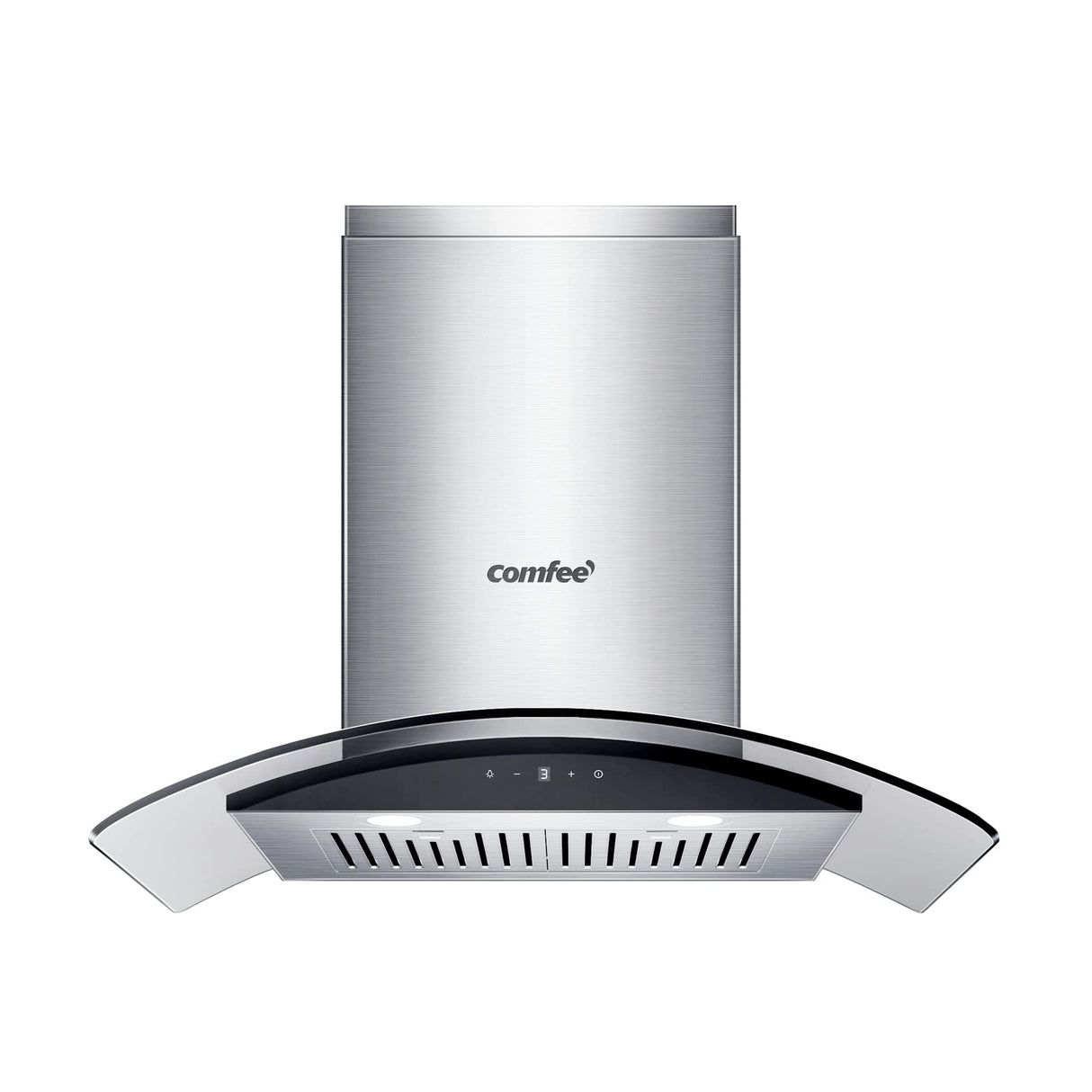 COMFEE Curved Glass Range Hood 30 Inch 450 CFM 3 Speed Gesture Sensing &Touch Control Panel Stainless Steel kitchen Ductless/Ducted Convertible with Baffle Filters and 2 LED Lights (CVG30W9AST) COMFEE'