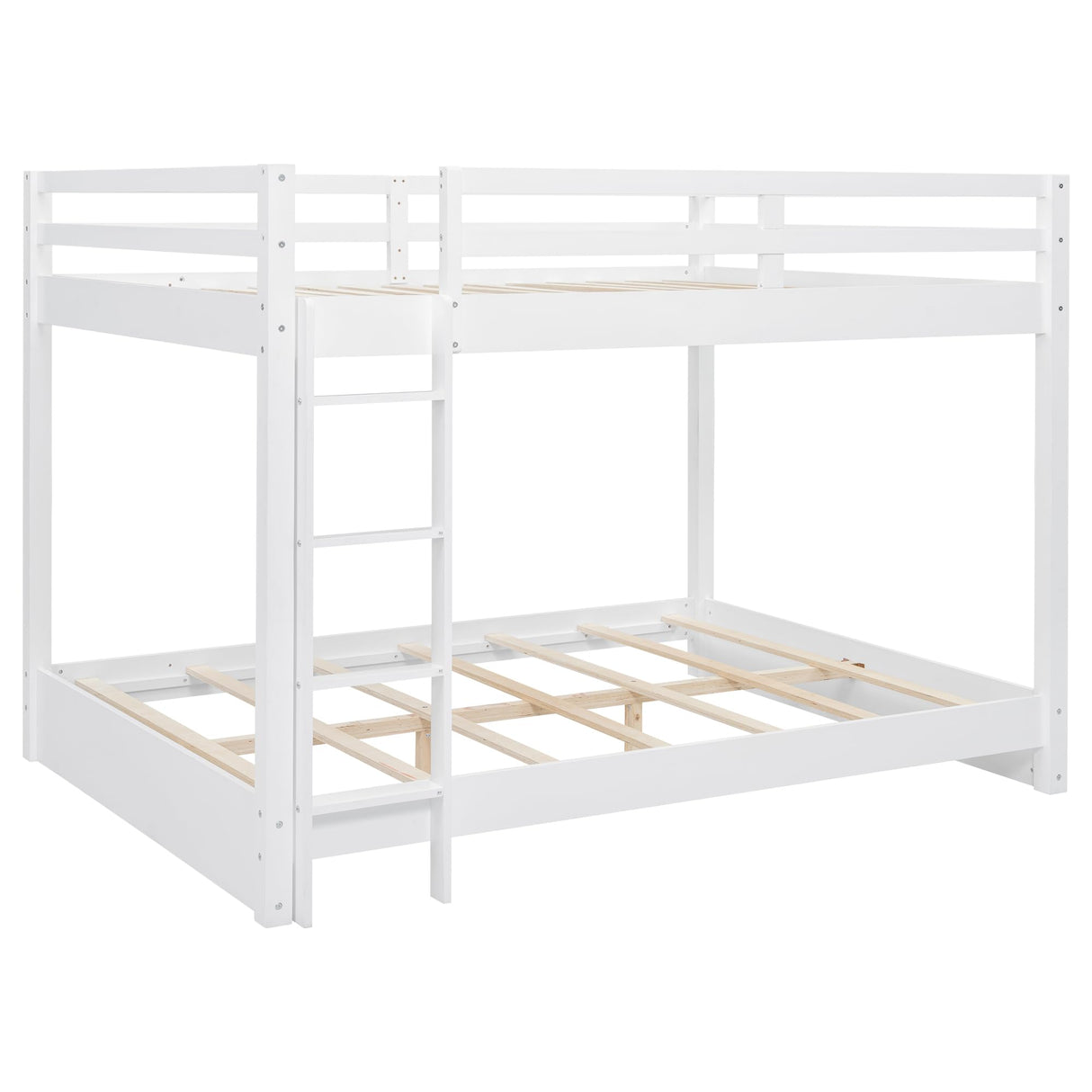 Queen Over Queen Bunk Bed with Ladders Solid Wood Bunk Beds with Guardrails Kids Bunk Bed Frame for Kids, Boys, Girls, No Spring Box Need, Pearly White Bellemave