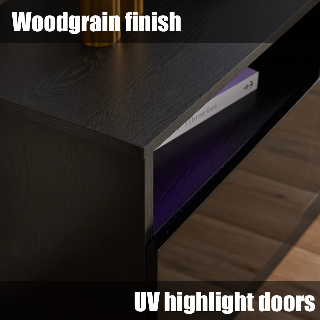 AMERLIFE Fireplace TV Stand with 36" Electric Fireplace, LED Light Entertainment Center, Modern Wood Texture Entertainment Stand with Highlight Storage Cabinet for TVs Up to 80", 70 inches, Black AMERLIFE