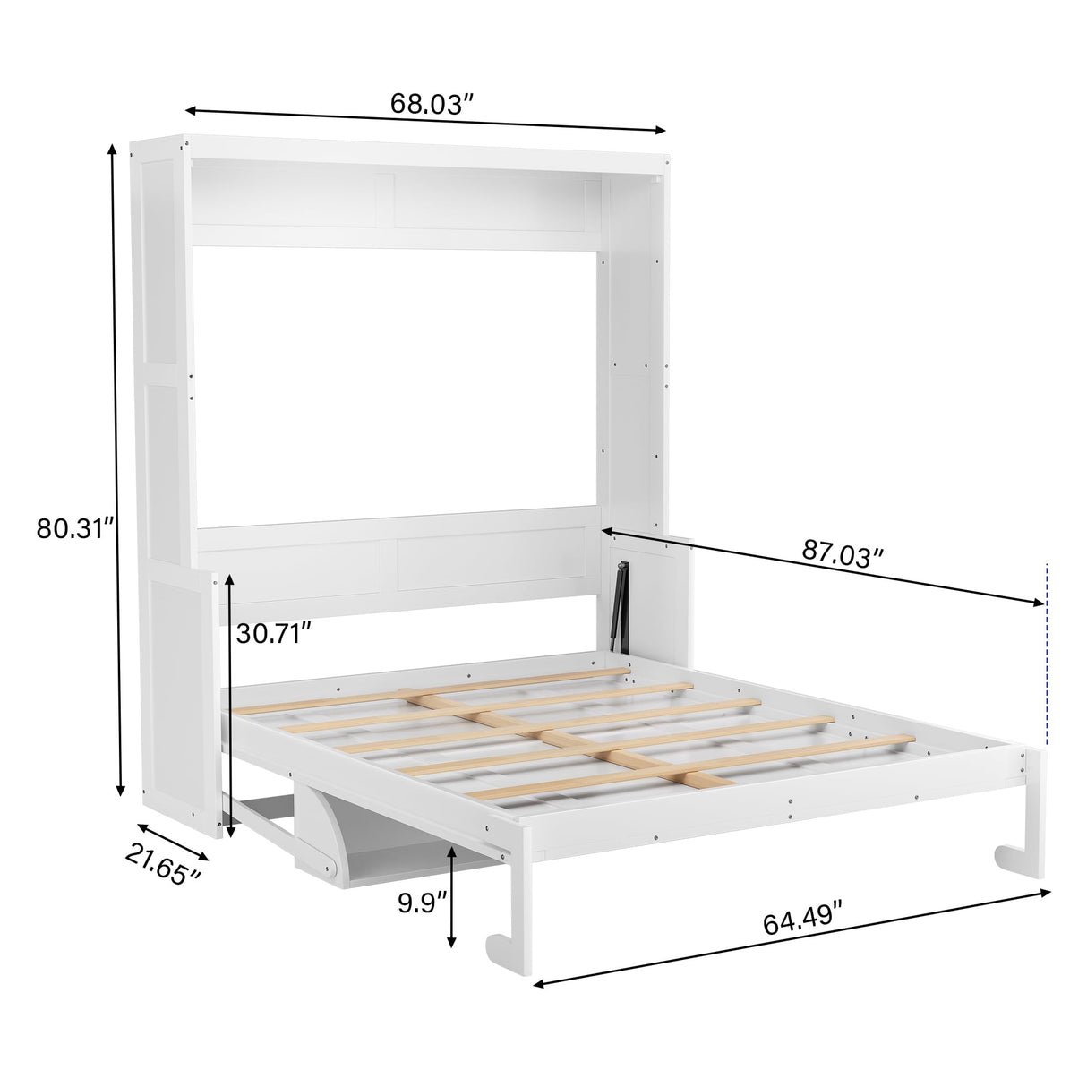 PVWIIK Queen Size Murphy Bed with Storage Shelf & Support Plate for Adult,Girls,Boys,Wood Hidden Wall Bed Cabinet,Space-Saving,No Box Spring Needed, White PVWIIK