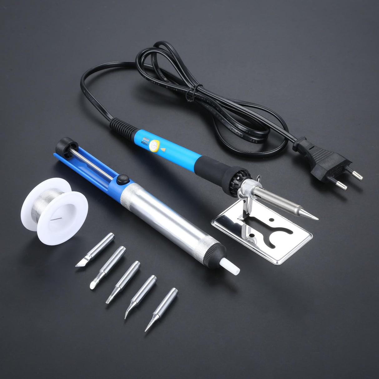 Hicello Soldering Iron Kit, 60W 220V Adjustable Temperature Welding Tool, including 5PCS Replacement Tips, Temperature Adjust Soldering Iron, Desoldering Pump, Tin Wire Tube, Soldering Iron Stand Hicello