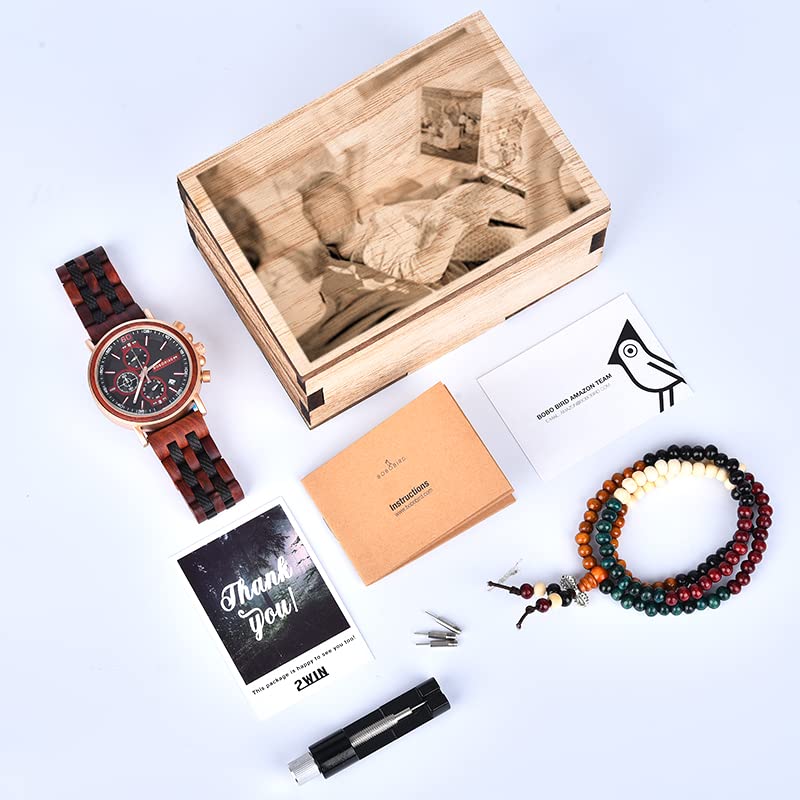 2win Mens Engraved Wooden Watch Personalized Watch Customized Family Watch for Boyfriend Fiancé Husband Dad Son Wood Wrist Watch for Birthday Anniversary Christmas Watches (Custom Box Photo) 2win