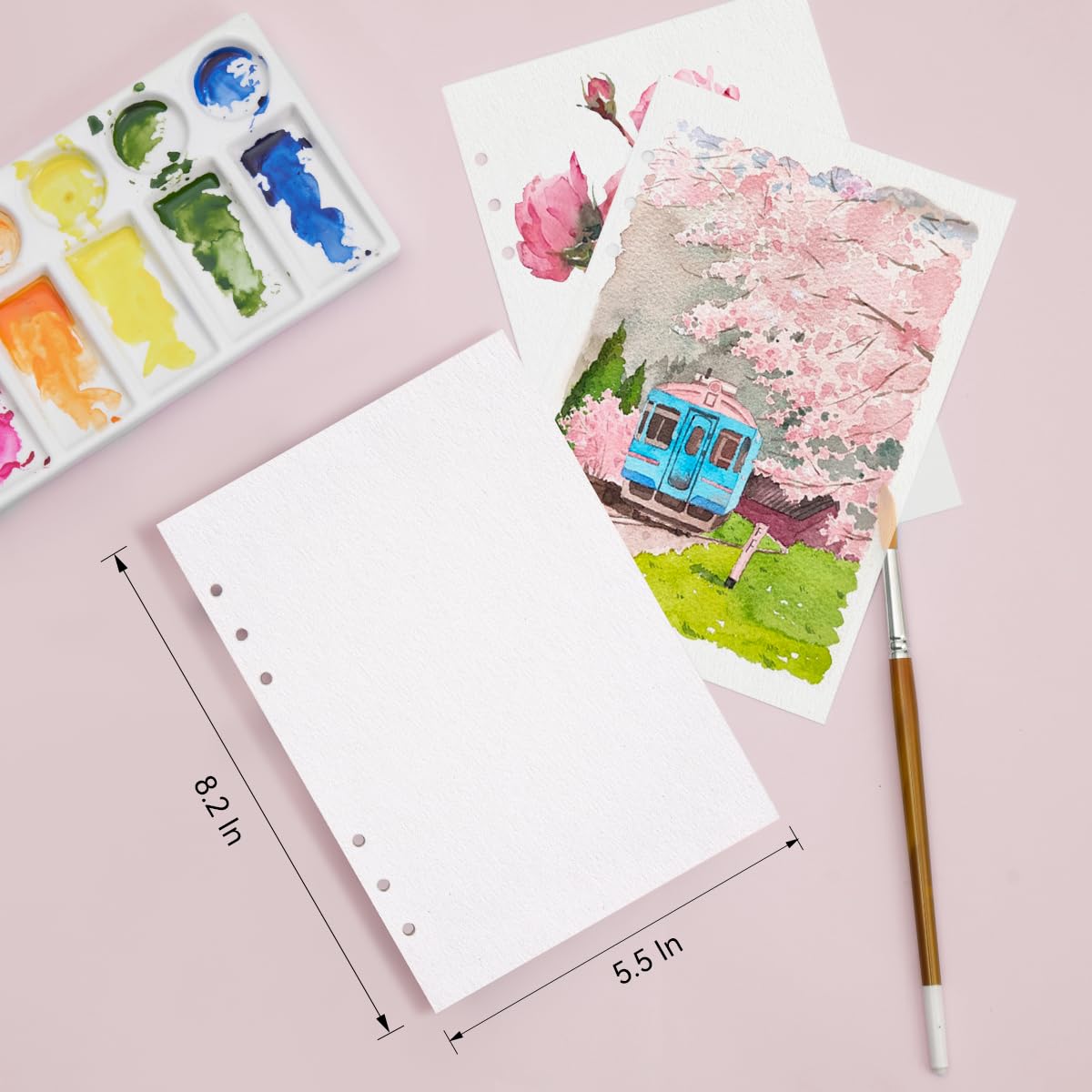 LIGHTWISH Watercolor Paper Bulk, 100% Cotton Cold Press 300gsm/140lb, 2 Pack, Total 40 Sheets A5 Hole-Punched Replaceable Paper for Artists, Adults,Students,5.5 * 8.2 Inches LIGHTWISH