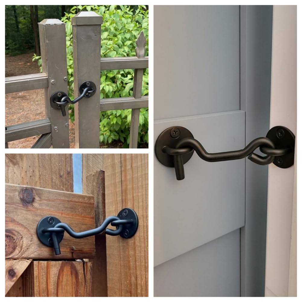 Raswik 4” Privacy Hook and Eye Gate Latch Easy Lock for Barn Door, Black Raswik