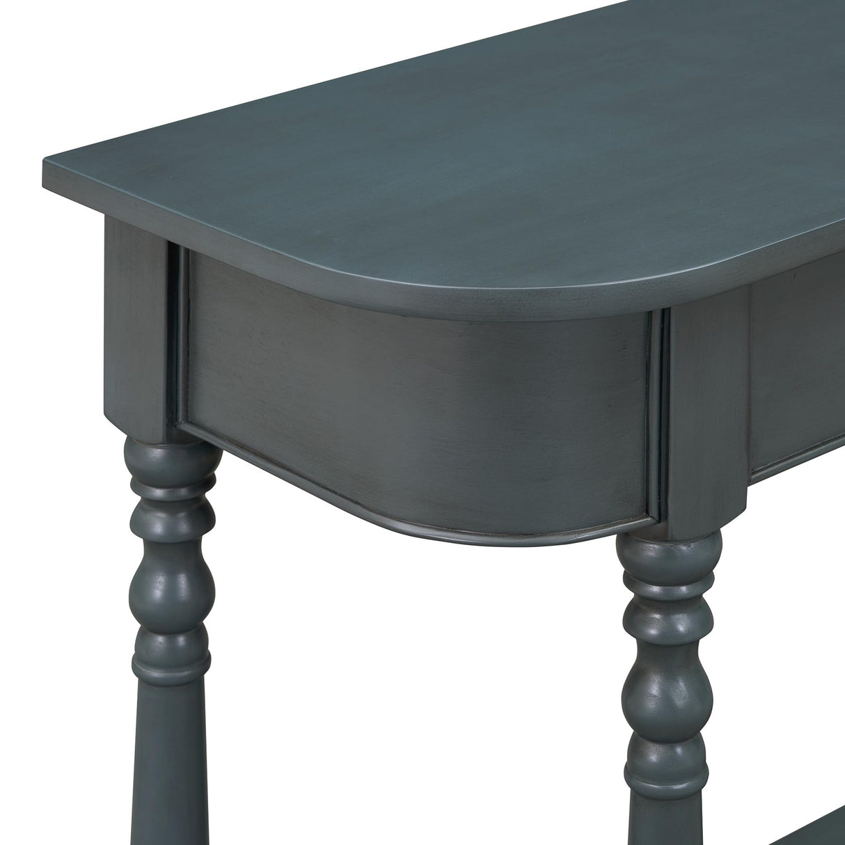 HZXINKEDZSW Retro Corner Curved Console Table Sofa Table with Top Drawer and Open Shelf, Wood Entryway Table with Spindle Shape Legs for Narrow Hallway Living Room Foyer Entranc (Navy) HZXINKEDZSW