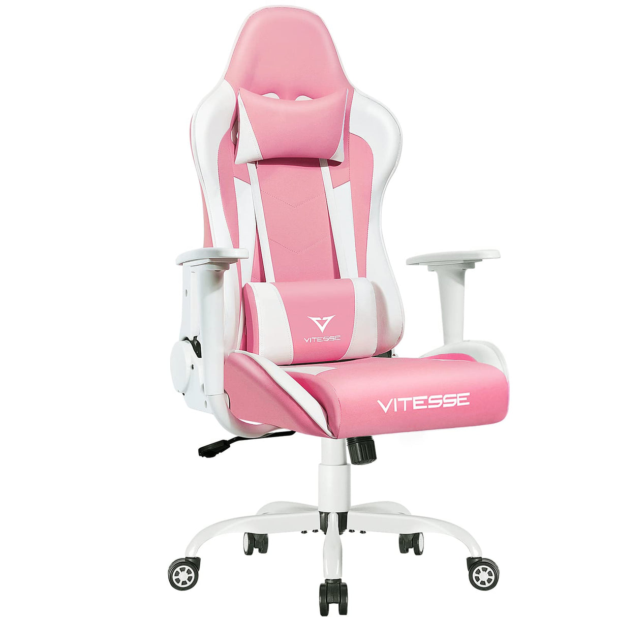 PUKAMI Pink Cute Kawaii Gaming Chair for Girl Ergonomic Desk Racing Office Adjustable High Back Game Swivel Leather Chair with Lumbar Support and Headrest WoodArtSupply