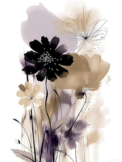 Diamond Painting, Black and White Flowers in a Modern Abstract Art Full Round Diamond Art Kits for Adults, Paint by Numbers for Beginners, Full Round Diamond Art Kits for Room Decor 12x16 inch