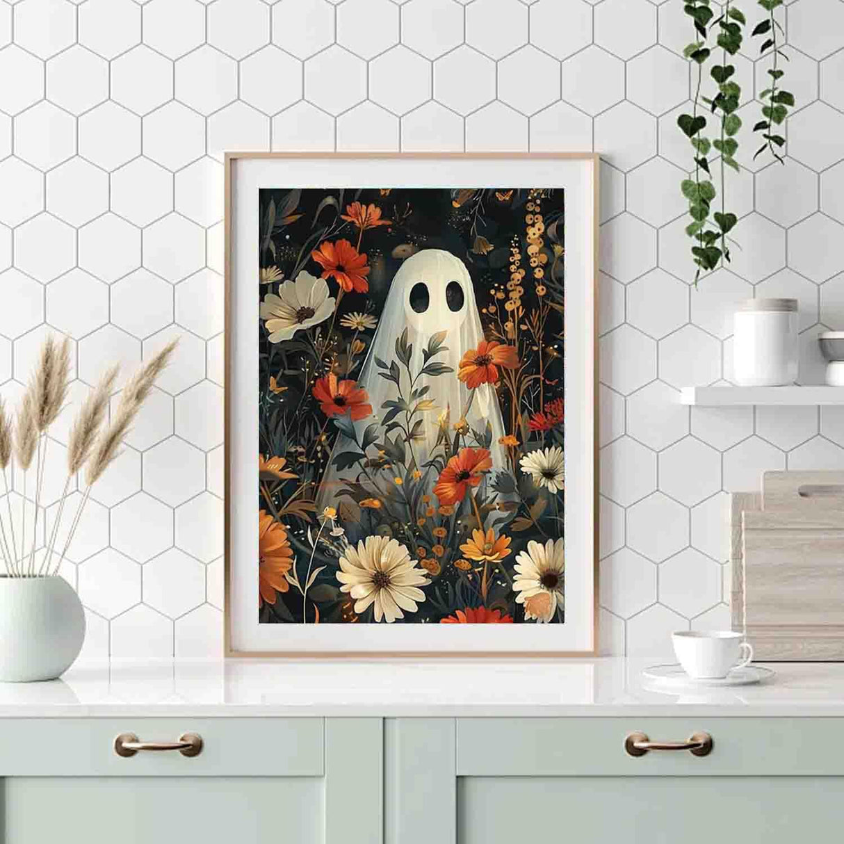 DYAIANGMU Halloween Paint by Numbers Kit for Adults Beginner,Ghost Flower Paint by Number Kits on Canvas for Adults Beginner,Digital Oil Painting Kits for Home Wall Decor 19.6X15.7 inch (with Frame) DYAIANGMU