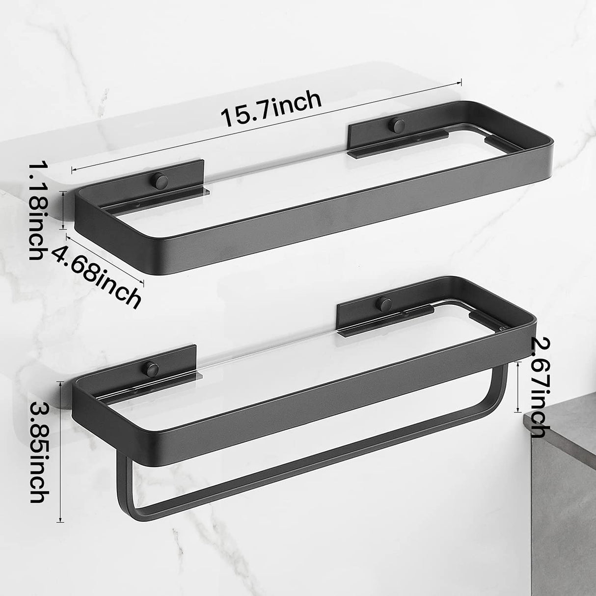VOLPONE Bathroom Shelves Wall Mounted Glass Shelf for Floating Shelf Tempered Glass Shelves 2 Tier Bathroom Wall Organizer(Black) VOLPONE