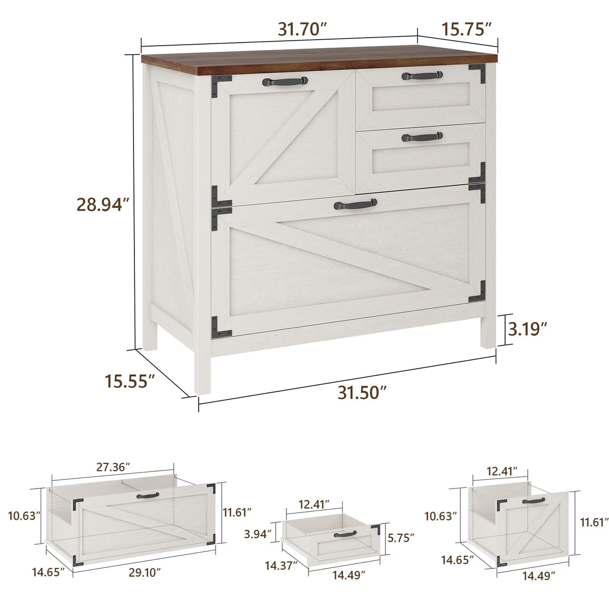 Lateral File Cabinet with 4 Drawers Farmhouse File Cabinet for Letter/Legal/A4 Size Hanging Files, Large Wood File Storage Cabinets Printer Stand for Home Office Cabinet, Rustic White Halitaa