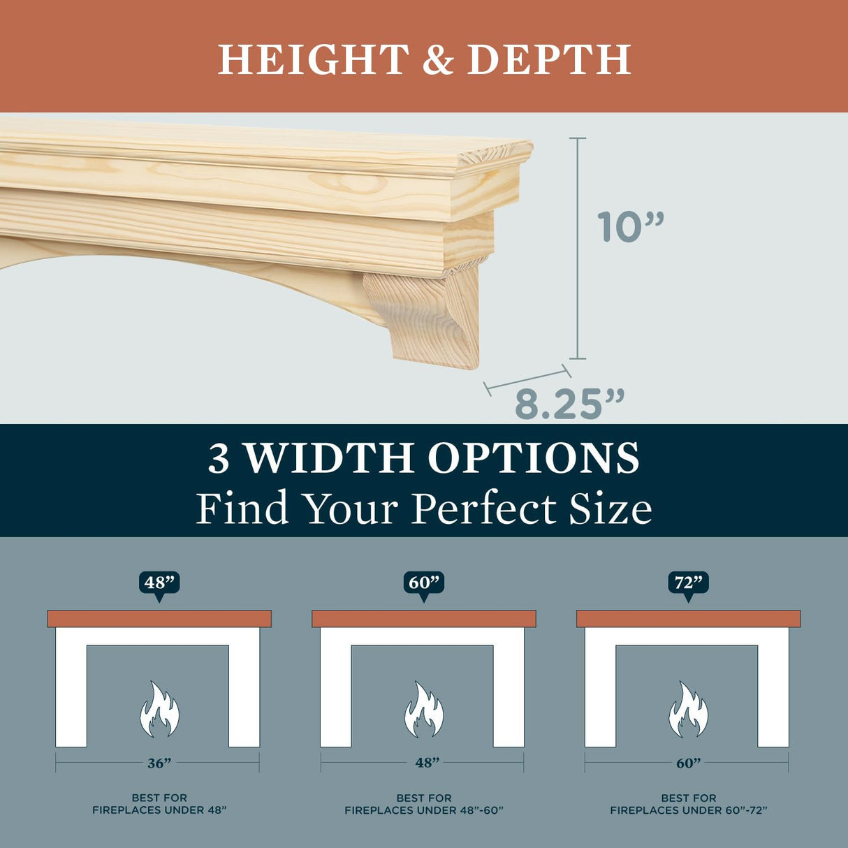 MANTELSDIRECT Mantels Direct Salem Wood Mantel Shelf with Arched Corbels - Unfinished 60 Inch | Wooden Rustic Wall Mounted Shelf from Pine Wood - Perfect for Fireplaces, TVs & Décor MANTELSDIRECT