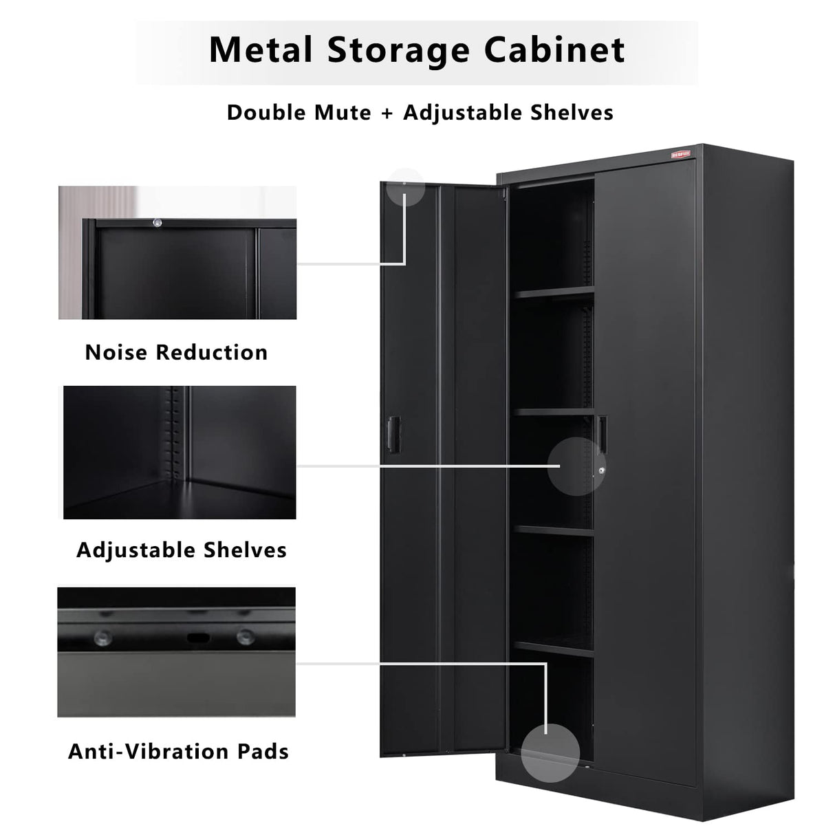 BESFUR Metal Storage Cabinet, 72" H x 36" W x 18" D Garage Storage Cabinet, Adjustable Shelves and Locking Doors for Office, School, Garage - Black BESFUR