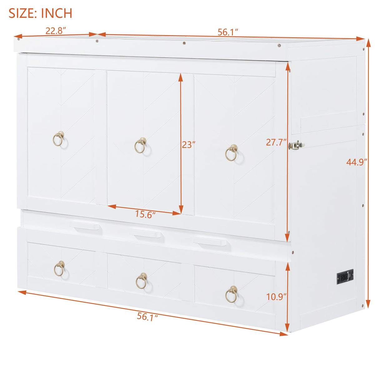 Harper & Bright Designs Full Size Murphy Bed with USB Charging Station/Large Drawer, Wood Full Size Bed Wall Bed with Storage, Cube Cabinet Bed for Home Office Guest Room Bedroom,White Harper & Bright Designs