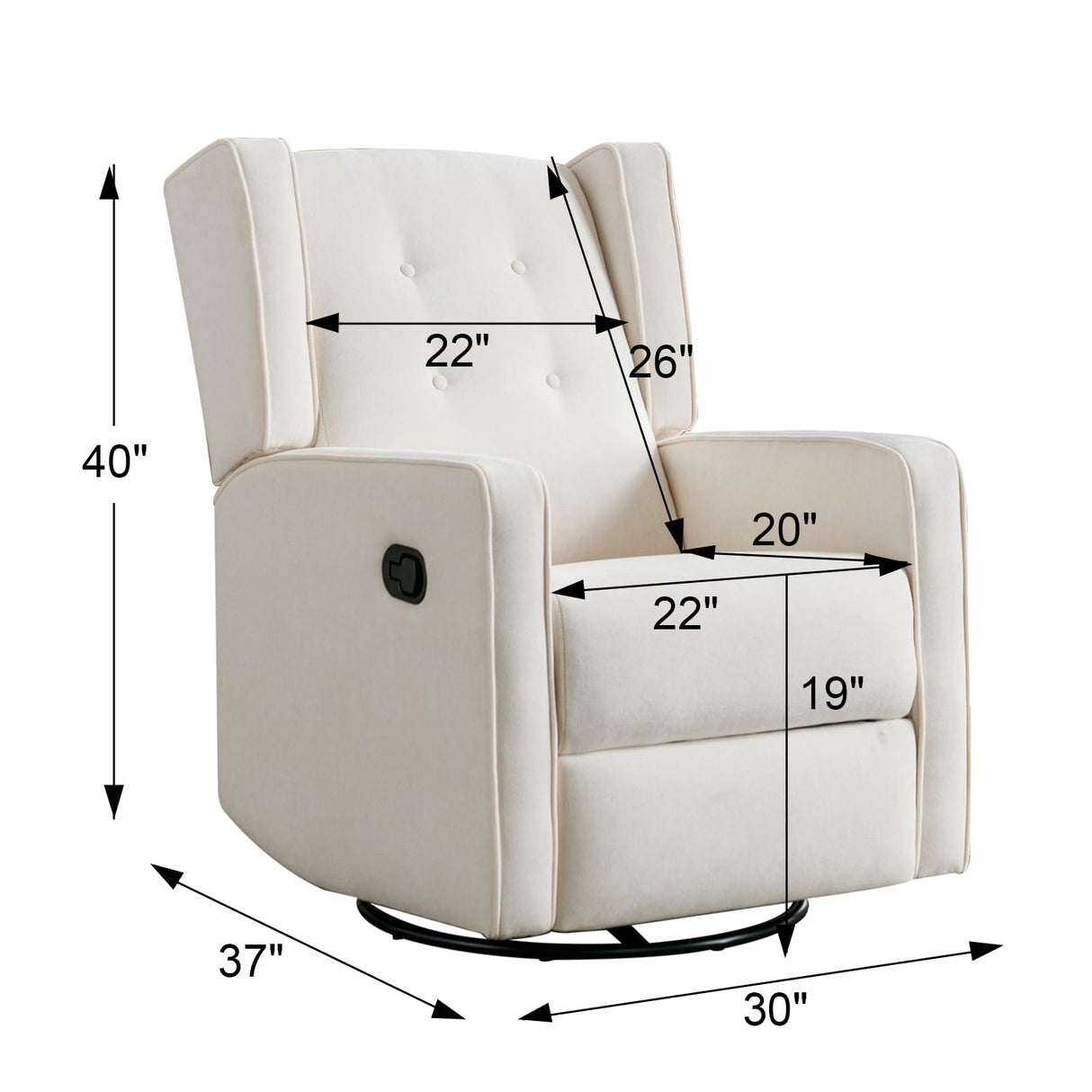 CANMOV Swivel Rocker Recliner Chair, Rocking Chair Nursery Glider Recliner, Manual Glider Chair for Nursery, White CANMOV