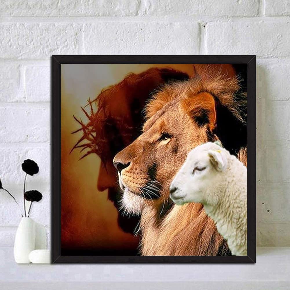 YIMORE 5D DIY Diamond Art Painting Kits for Jesus Lion Lamb 16X16 inches for Adults Kids,Full Round Drill Crystal Rhinestone Embroidery for Home Wall Decor YIMORE