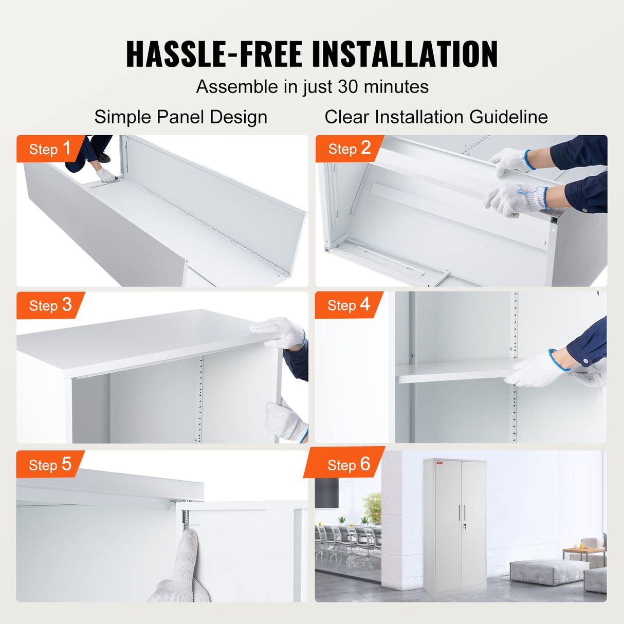 VEVOR Metal Storage Cabinet with 2 Magnetic Doors and 4 Adjustable Shelves, 200 lbs Capacity per Shelf, Locking Steel Storage Cabinet, 71'' Metal Cabinet with 3 Keys, for Office, Garage, Home VEVOR