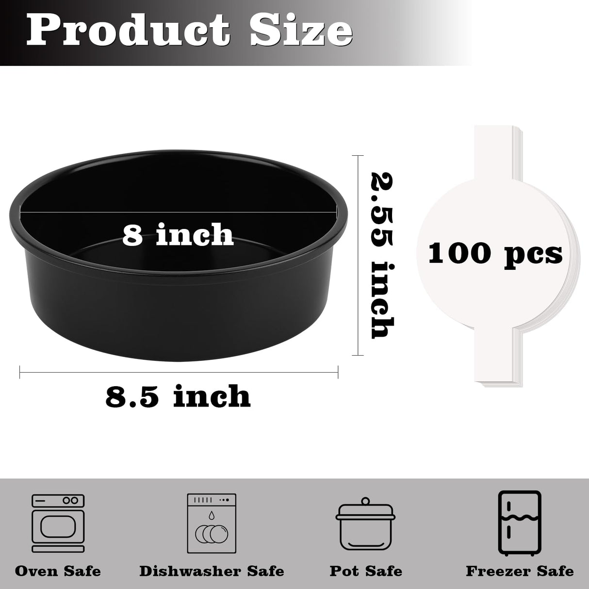 HUAKENER 8 Inch Cake Pan - Set of 3 Round Cake Pans with 100 Pieces Parchment Paper, Non-stick Cake Baking Pans, Dishwasher Safe HUAKENER