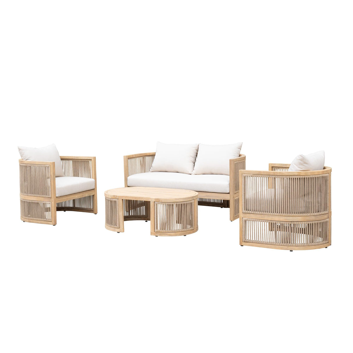 Mazatzal 4-Piece Outdoor Acacia Wood Wicker Conversation Set, Patio Furniture Set with Loveseat, 2 Armchairs, and Coffee Table, Modern Balcony Set for Garden, Yard, Backyard Mazatzal