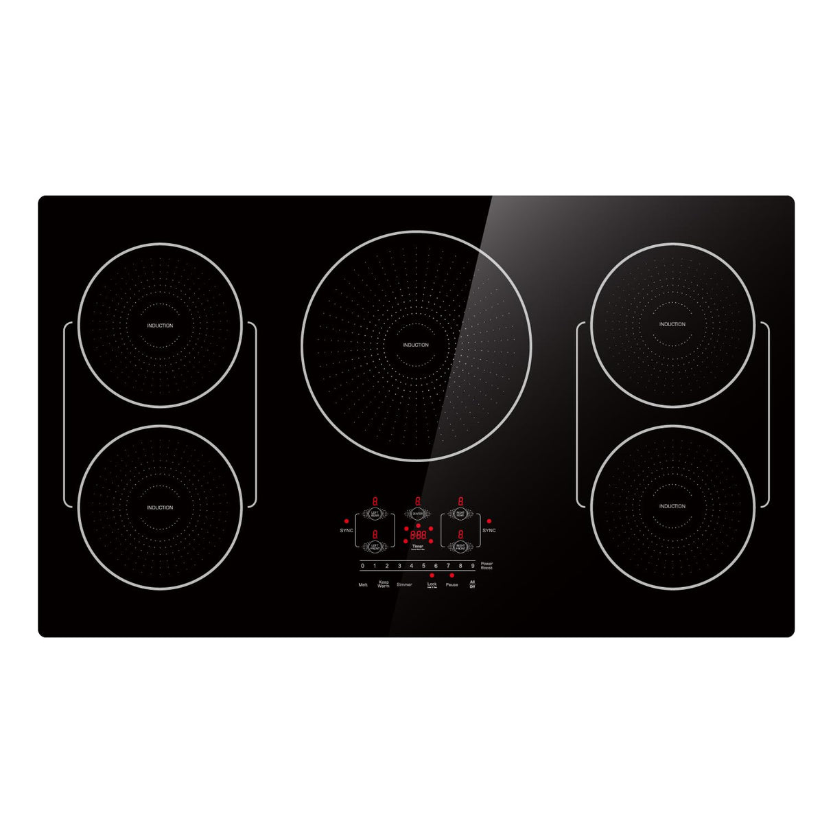 BIGoods 36 Inch Induction Hob Cooktop 5 Burners, Flat Glass Top Electric Stove with Bridge-SYNC, 3 Preset Modes Booster, Timer, Pause, Child Lock, Drop in, 208~240V/50A, Black BIGoods