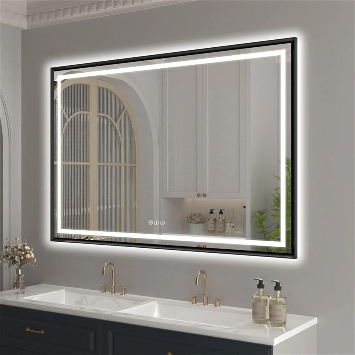 SNUGACE 24"x 40" LED Bathroom Mirror with Black Frame, Stepless Dimmable, Anti-Fog, Shatter-Proof, Memory, 3 Colors, LED Vanity Mirror SNUGACE