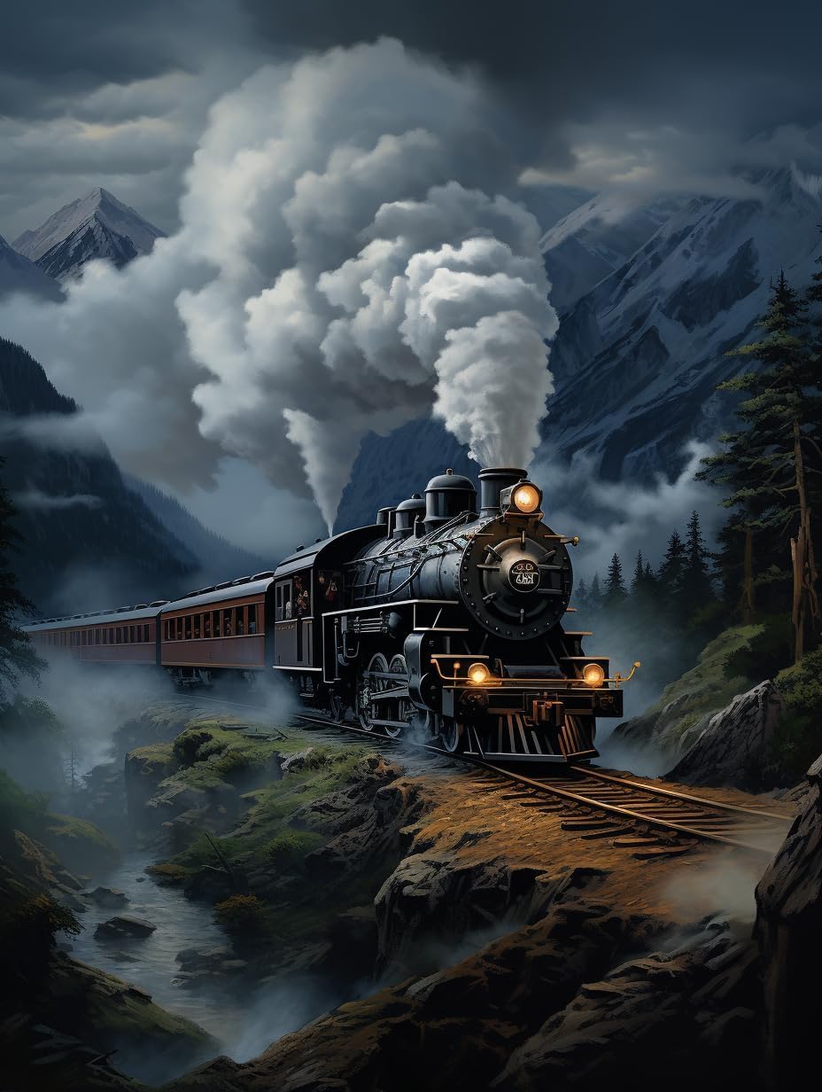 Kaliosy 5D Diamond Art Kits for Adults Train by Number Kits, Diamond Painting Art Landscape DIY Full Drill Crystal Craft Cross Stitch Embroidery Decoration (12x16 inch) Kaliosy