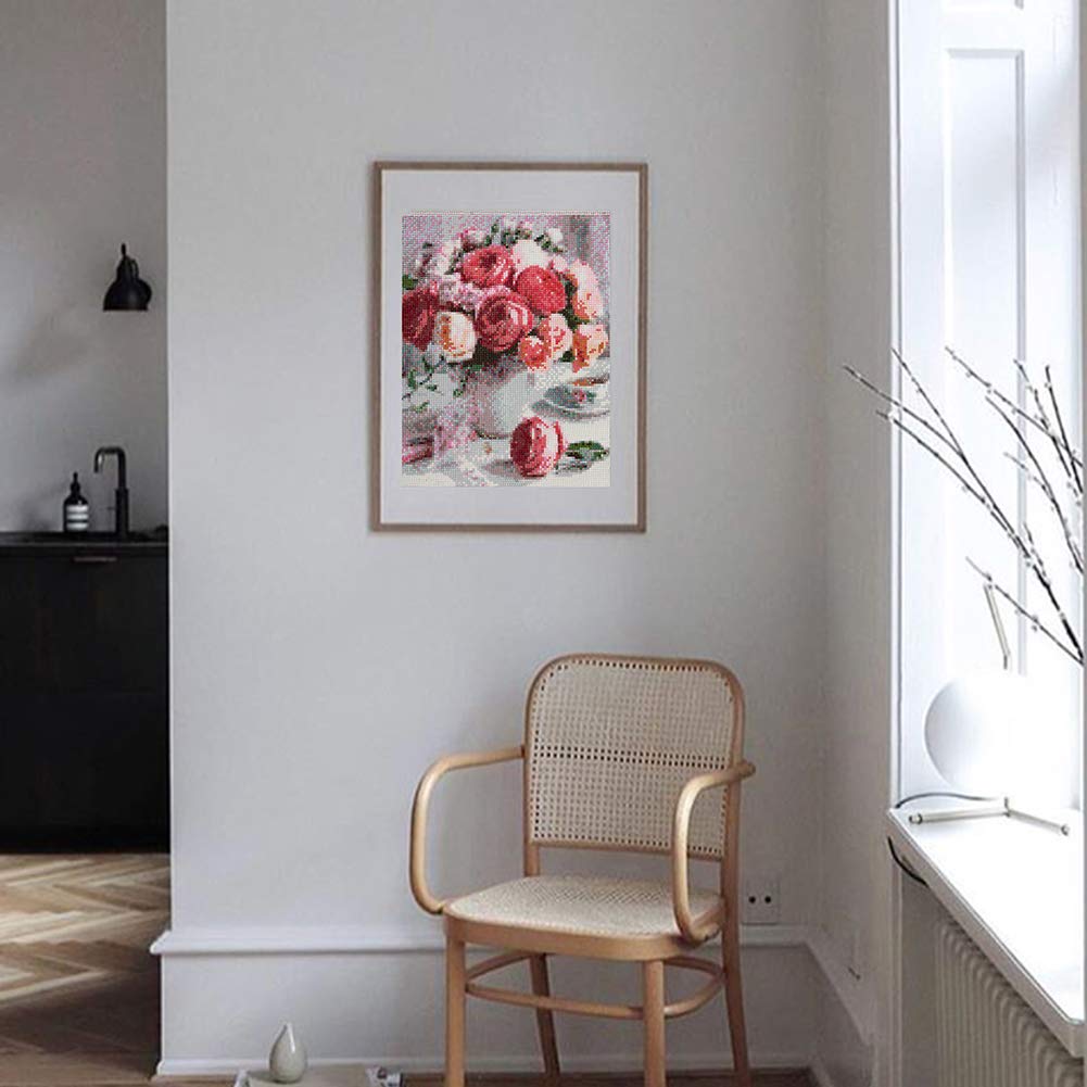 Koikify 5D Diamond Painting Full Round Drill Pink Rose Diamond Art for Adults Resin Diamond Picture 5D Cross Stitch Beads Pasted Craft DIY Painting for Home Wall Decor, Gift 11.8x15.7 Inch Koikify