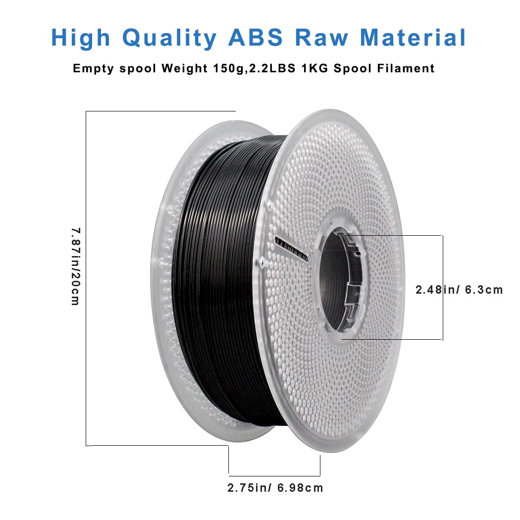 Likesilk ABS Filament 1.75mm, ABS 3D Printer Filament 1.75mm Heat Resistant 1kg -Strong & Durable, Dimensional Accuracy +/- 0.02mm (ABS Black, 1KG) Likesilk