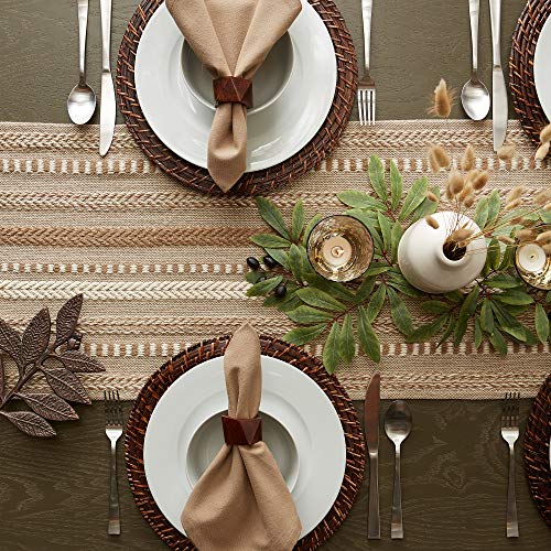 DII Farmhouse Braided Stripe Table Runner Collection, 15x72 (15x77, Fringe Included), Stone DII