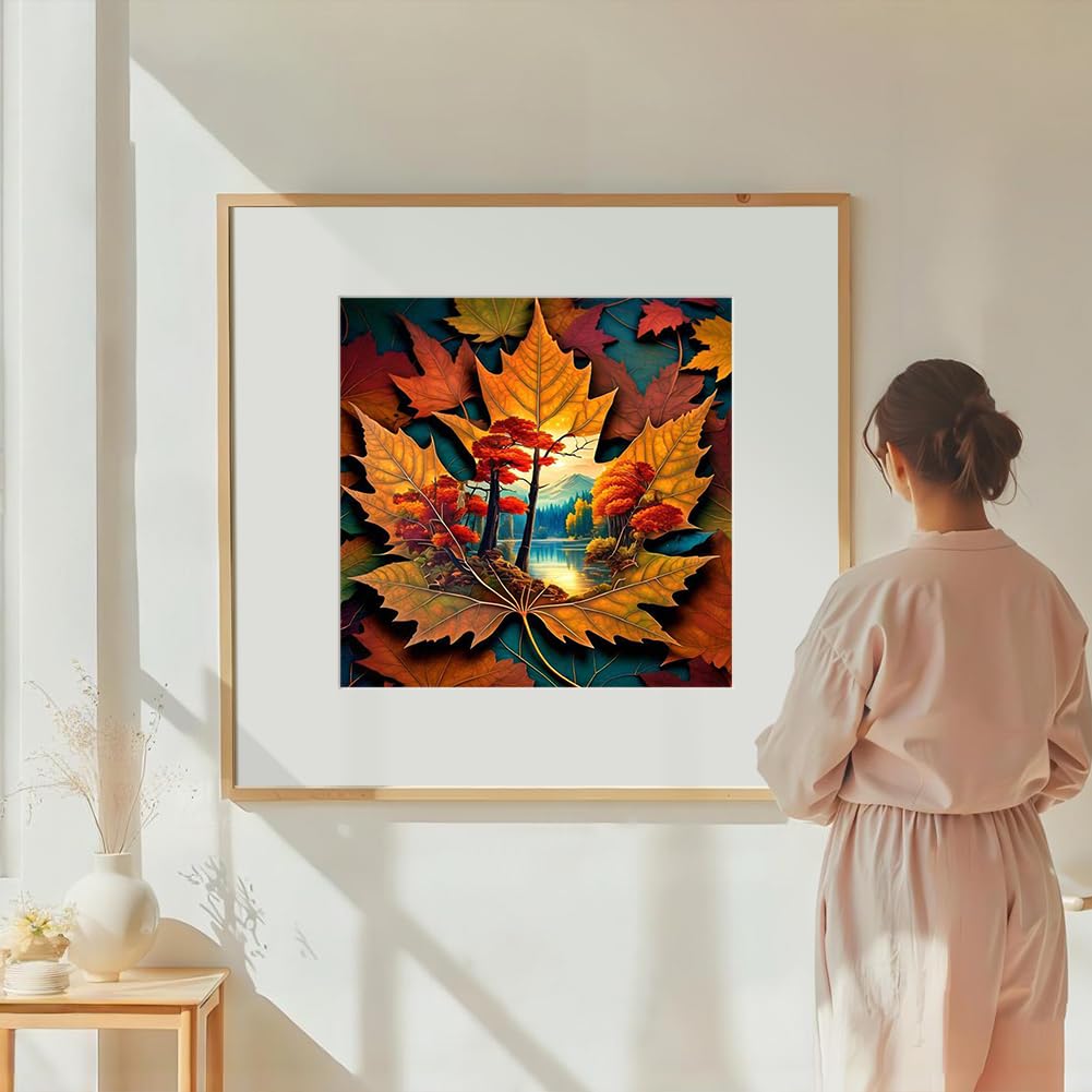 DIADAY Diamond Painting Kit, Fall Leaves Diamond Art Kits for Adults, 5D Full Drill Fall Landscape Diamond Painting, DIY Round Gem Craft Arts Home Wall Decor Gift 12 x 12 Inches DIADAY