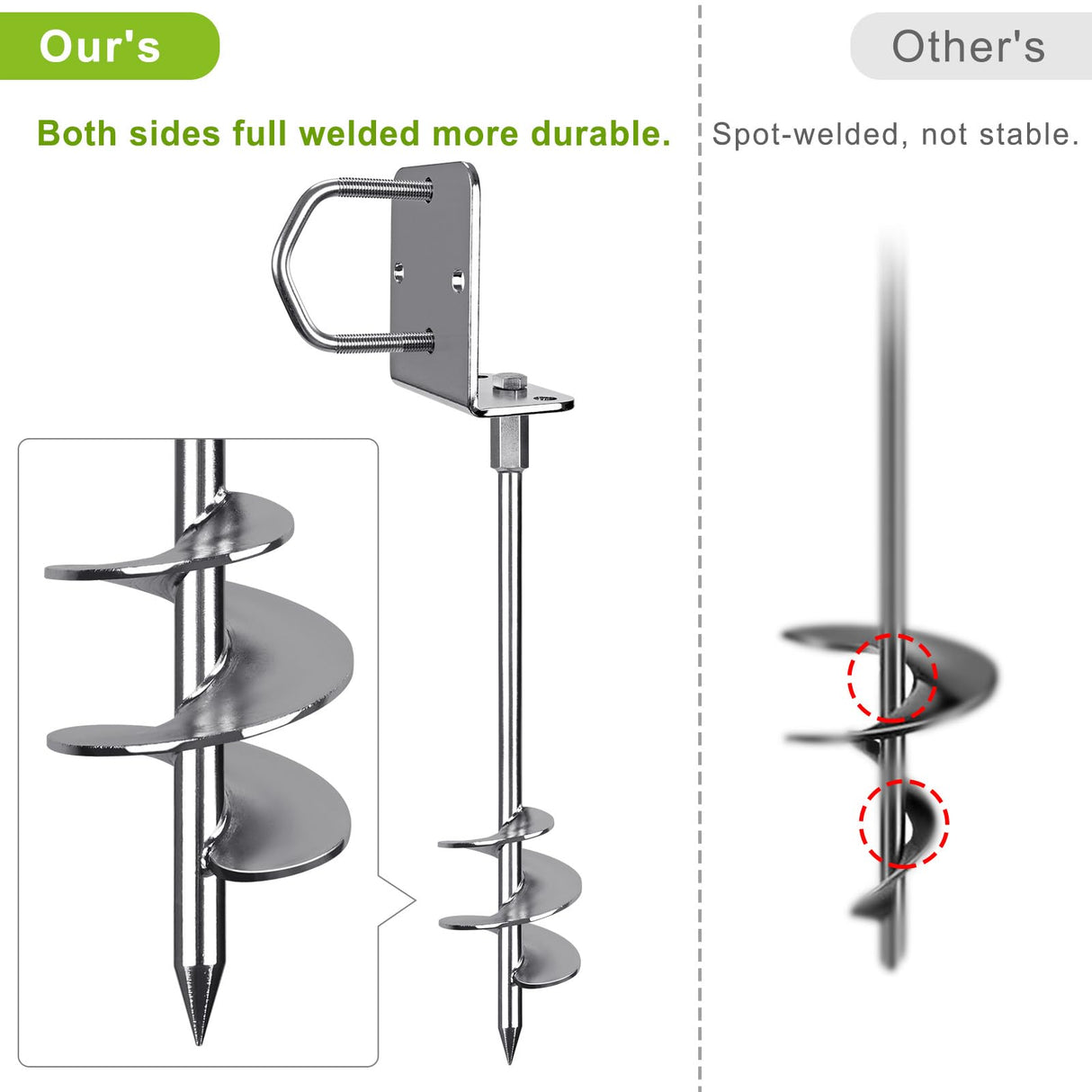 Insaga Multi-Purpose Ground Anchors Screw in, Wider Spiral Earth Anchors, Fully Welded Mobile Home Anchors for Trampolines, Swing Sets, Carports and More, 18'' Set of 4 Insaga