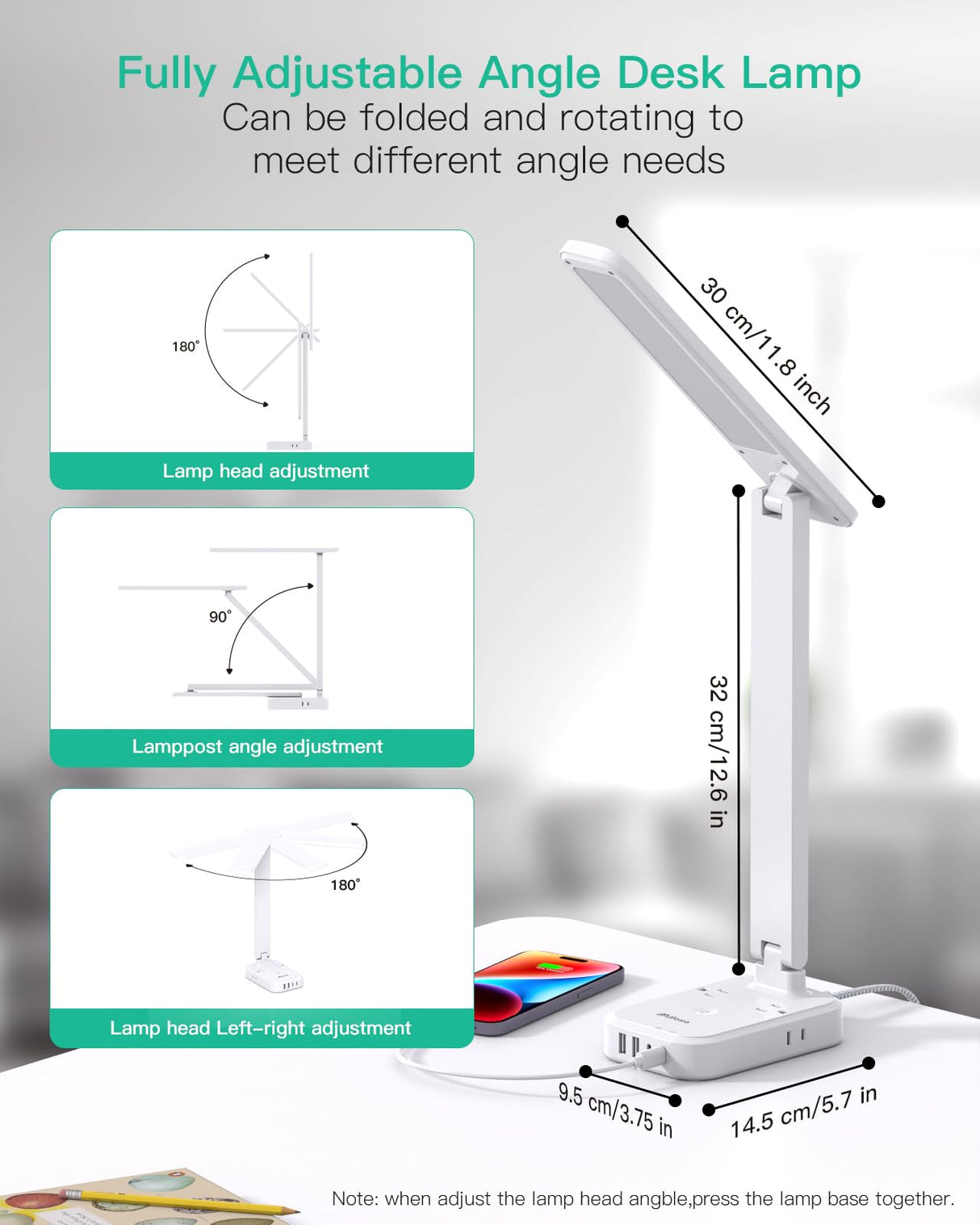 Power Strip with LED Desk Lamp, PD 30W Touch Desk Lamps, 4 Outlets 4 USB Ports(2 USB C) Small Desk Lamp 5FT Extension Cord Table Lamp for Home Office College Dorm Room Essentials Bedroom Bedside Study Mifaso