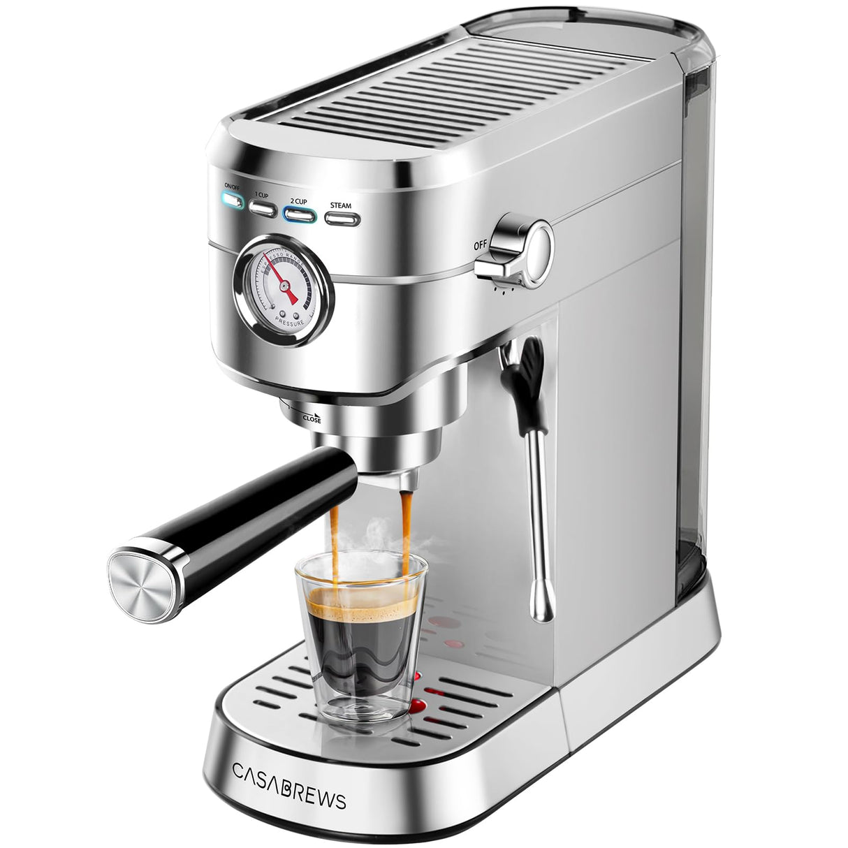 CASABREWS Espresso Machine 20 Bar, Compact Espresso Maker with Steam Milk Frother, Stainless Steel Coffee Machine with 34oz Removable Water Tank for Cappuccino, Latte, Silver CASABREWS